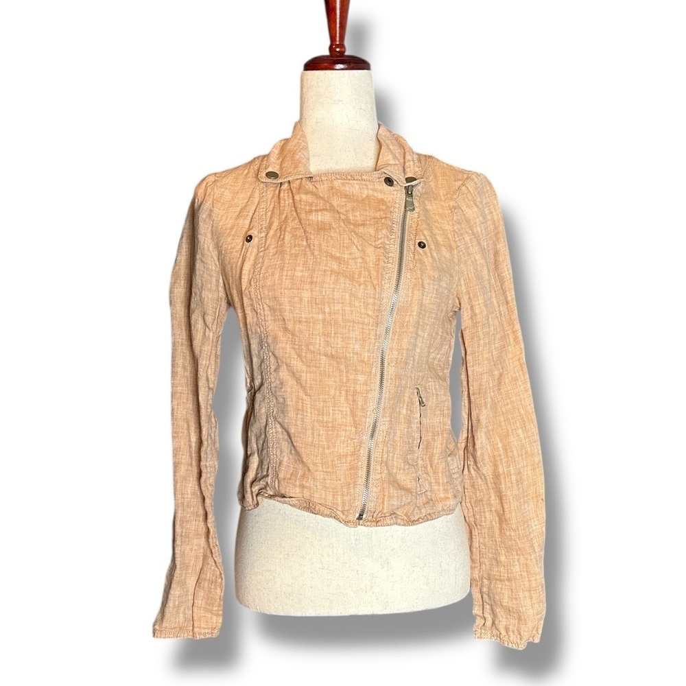 Lou & Gray Orange Linen Asymmetrical Zip Moto Jacket Size xS